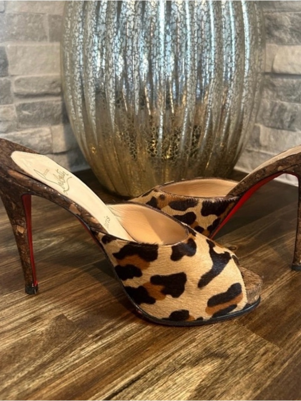 Christian Louboutin Leopard Open-Toe Stiletto Mules with Red Sole